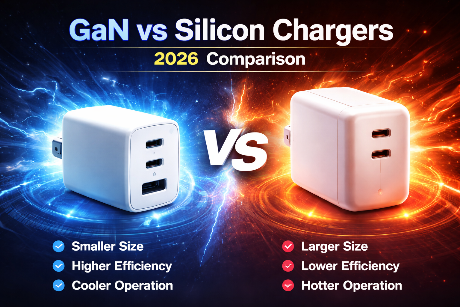 GaN vs Silicon Chargers comparison 2026 – heat and efficiency difference