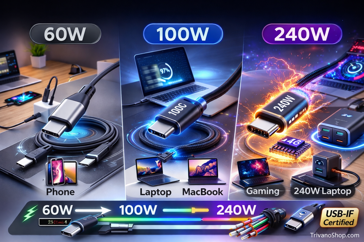 USB-C Cable Types Explained (2026): 60W vs 100W vs 240W Guide